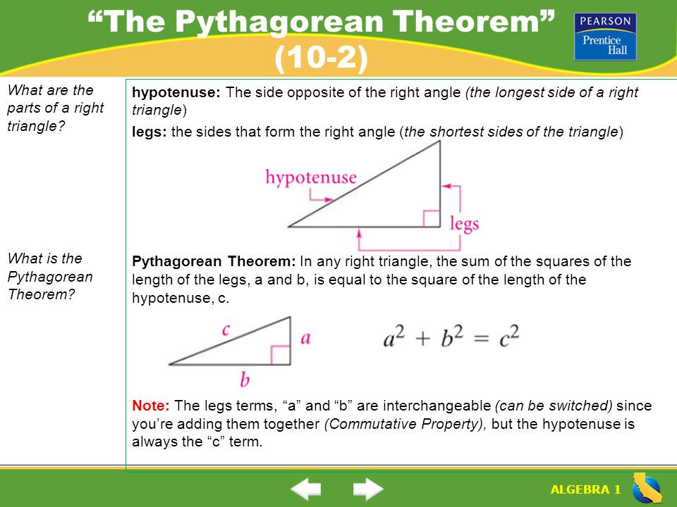 The Pythagorean Theorem (10-2)