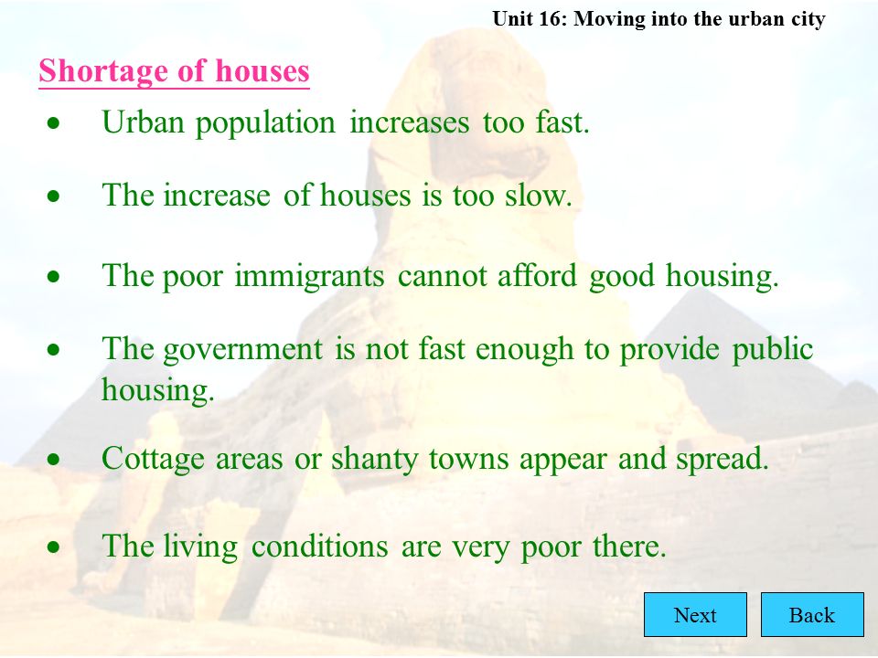 Urban population increases too fast.