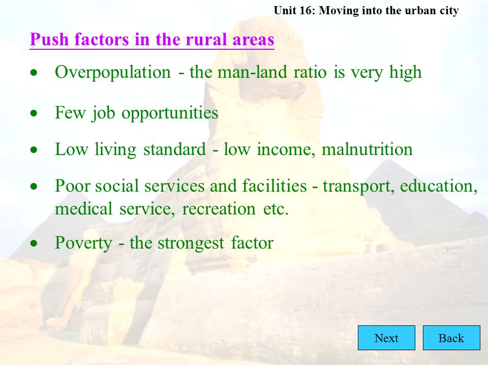 Push factors in the rural areas