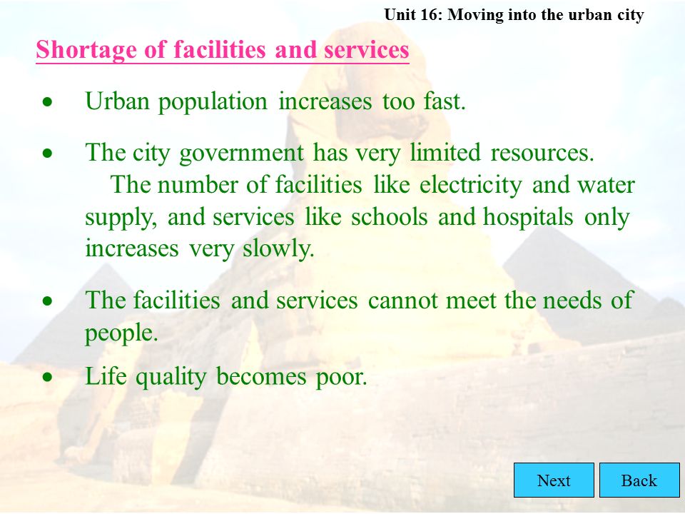 Shortage of facilities and services