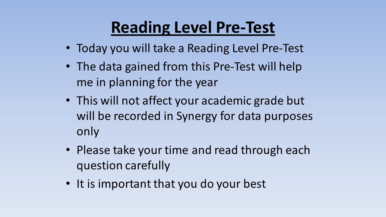 Reading Level Pre-Test