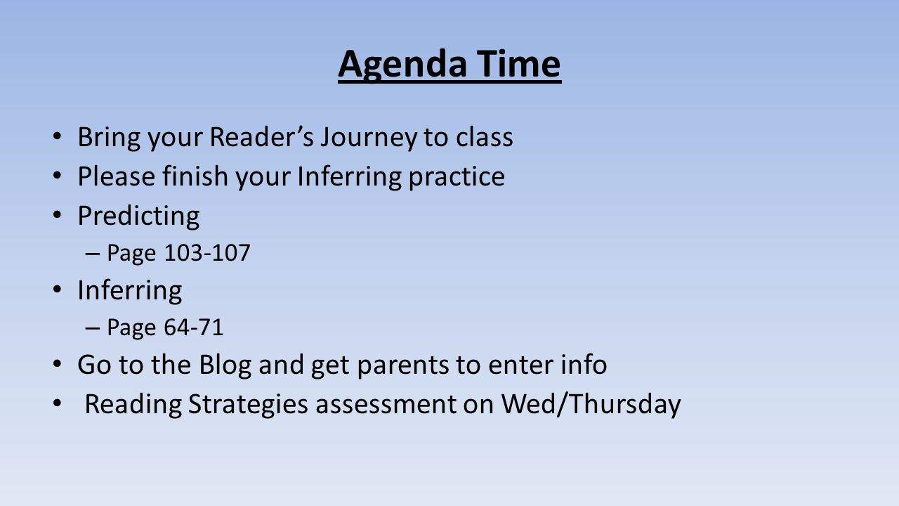 Agenda Time Bring your Reader’s Journey to class