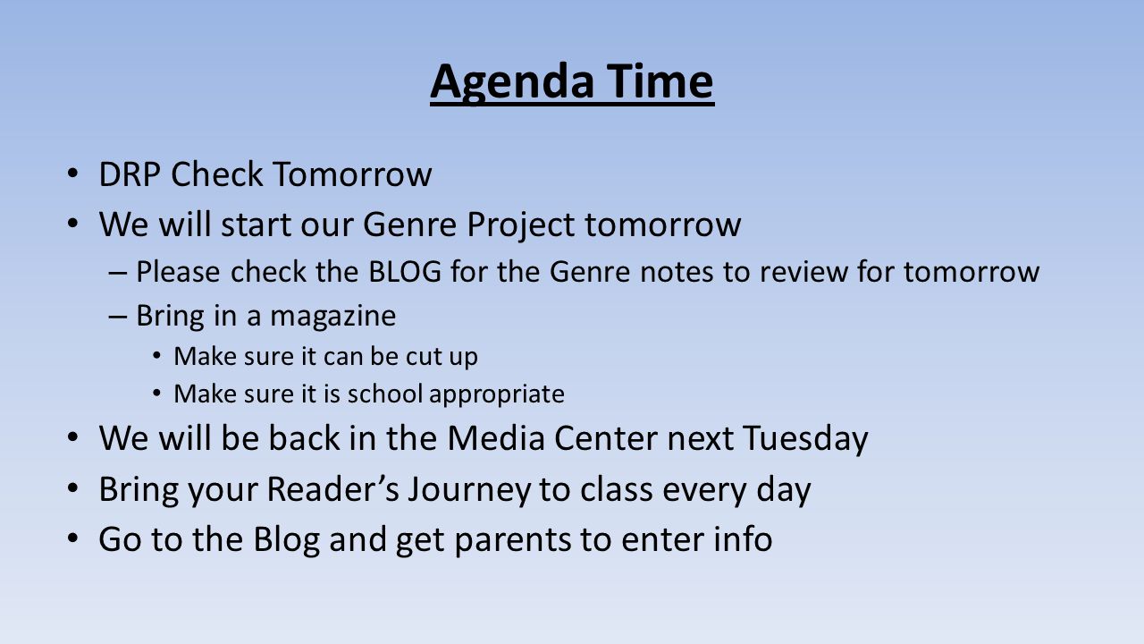 Agenda Time DRP Check Tomorrow
