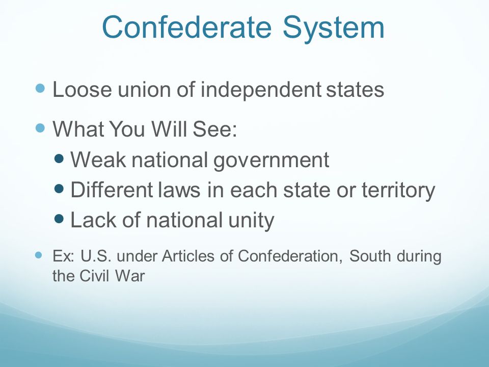 Confederate System Loose union of independent states