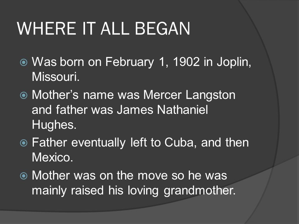 WHERE IT ALL BEGAN Was born on February 1, 1902 in Joplin, Missouri.