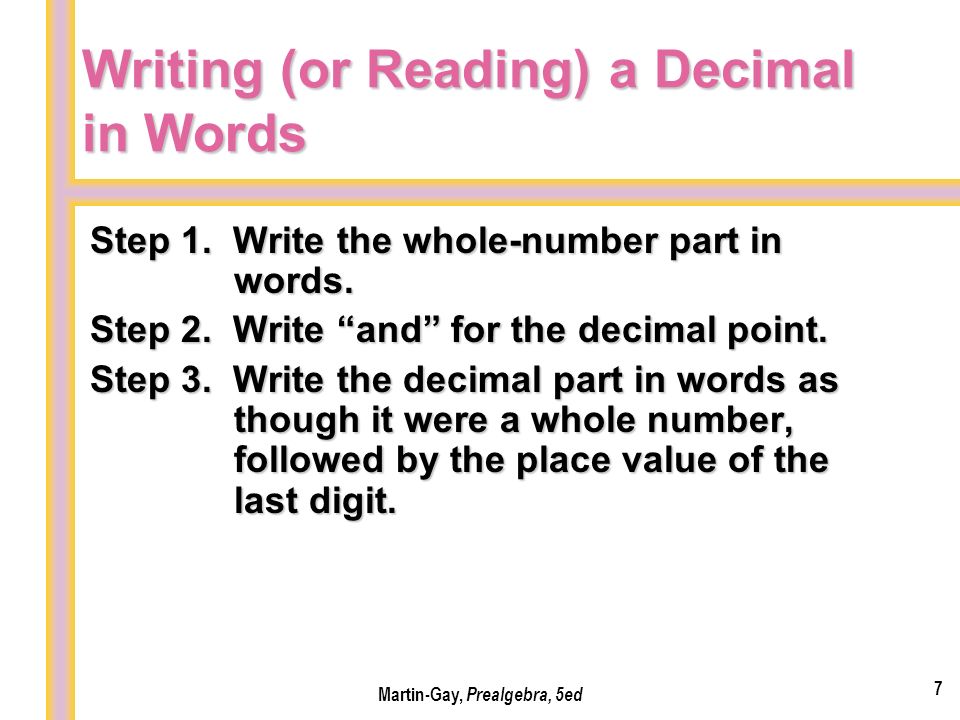 Writing (or Reading) a Decimal in Words