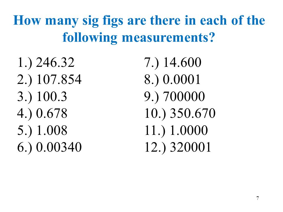How many sig figs are there in each of the following measurements