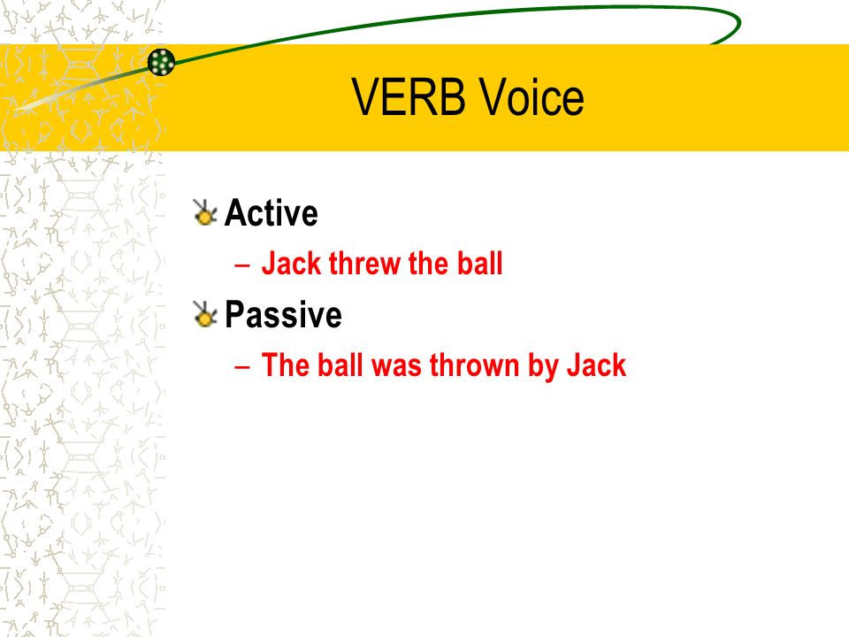 VERB Voice Active Passive Jack threw the ball