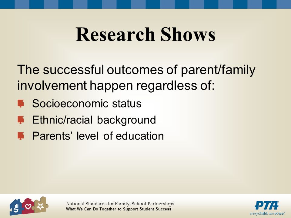 Research Shows Socioeconomic status. Ethnic/racial background. Parents’ level of education.
