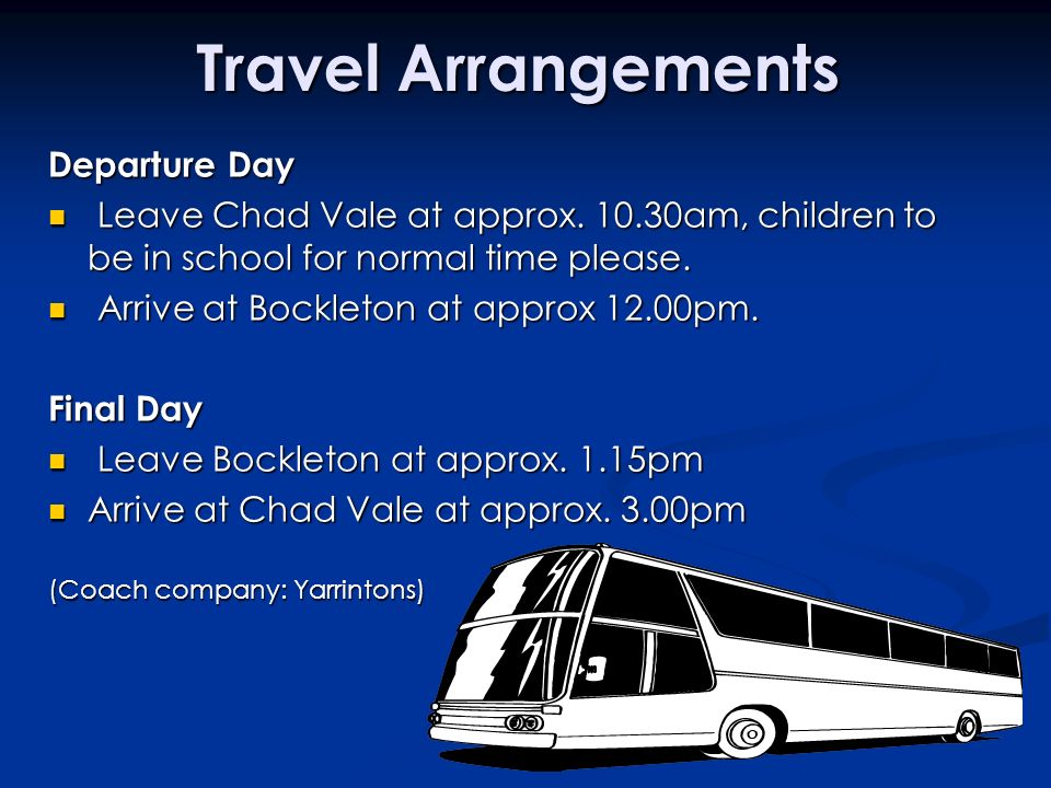 Travel Arrangements Departure Day