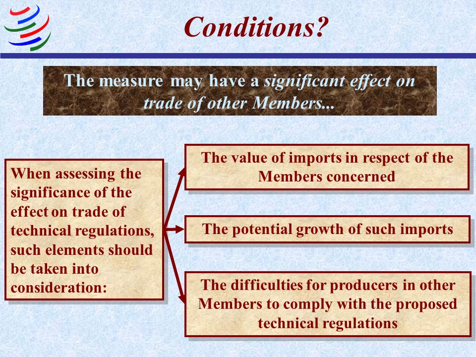 Conditions The measure may have a significant effect on trade of other Members... The value of imports in respect of the Members concerned.