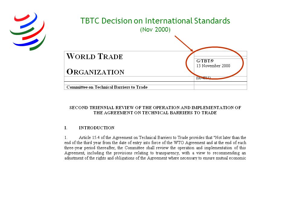 TBTC Decision on International Standards (Nov 2000)