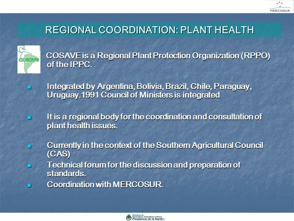 REGIONAL COORDINATION: PLANT HEALTH