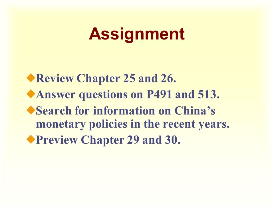 Assignment Review Chapter 25 and 26. Answer questions on P491 and 513.