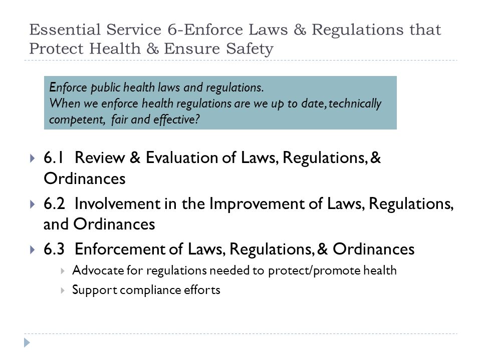 6.1 Review & Evaluation of Laws, Regulations, & Ordinances