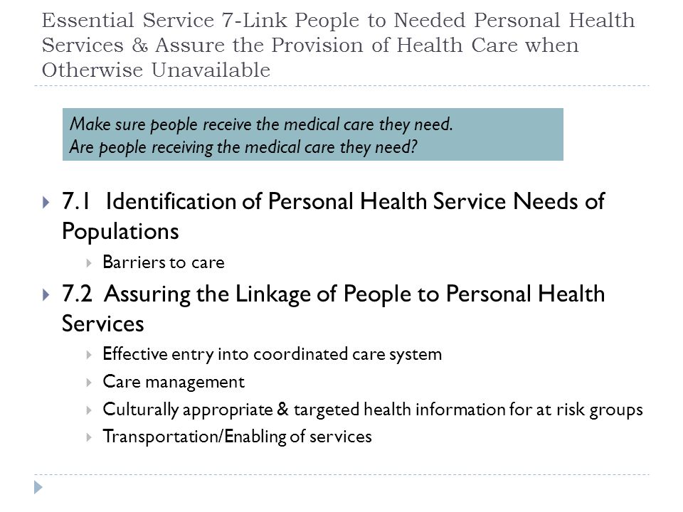 7.1 Identification of Personal Health Service Needs of Populations