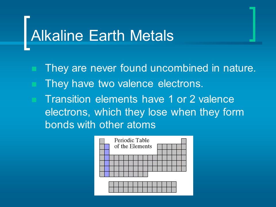 Alkaline Earth Metals They are never found uncombined in nature.