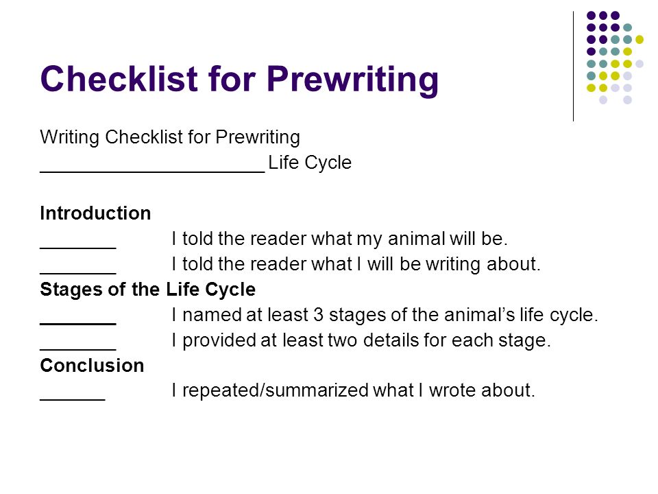 Checklist for Prewriting