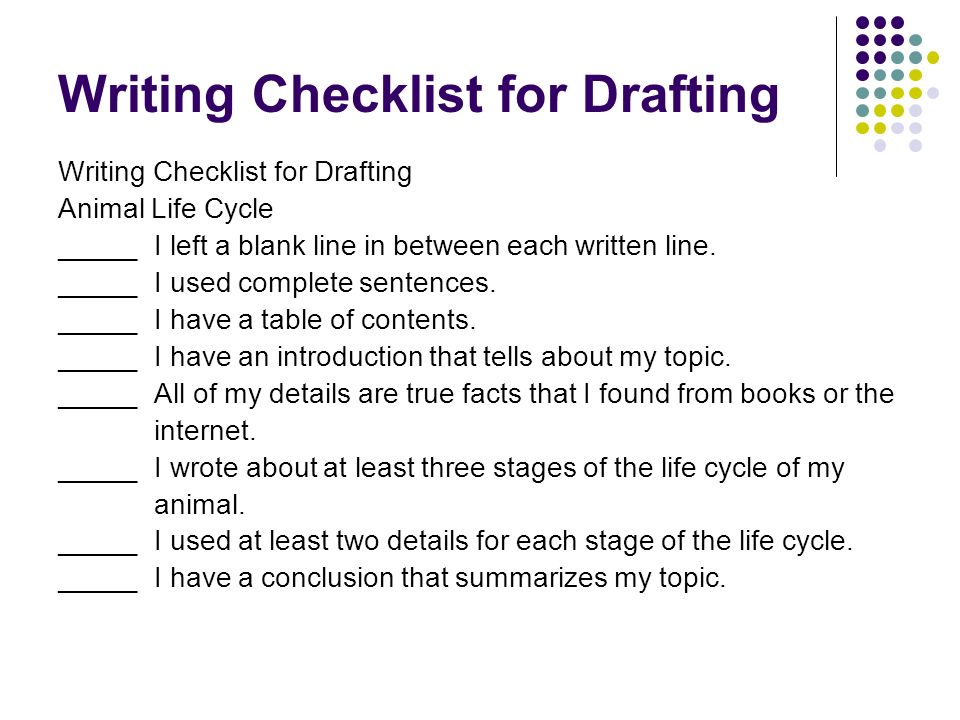 Writing Checklist for Drafting