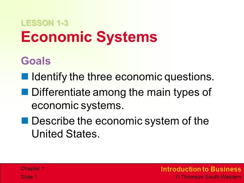 LESSON 1-3 Economic Systems