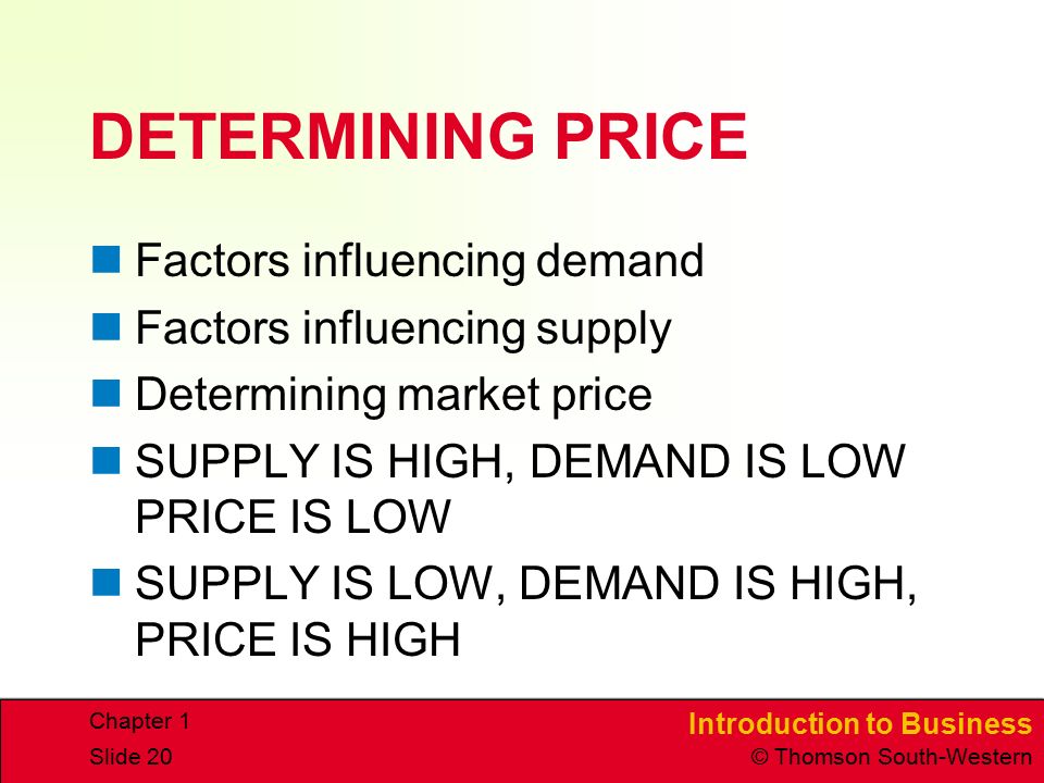 DETERMINING PRICE Factors influencing demand