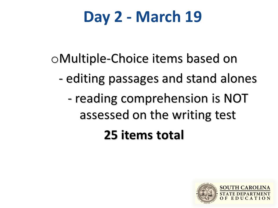 Day 2 - March 19 Multiple-Choice items based on