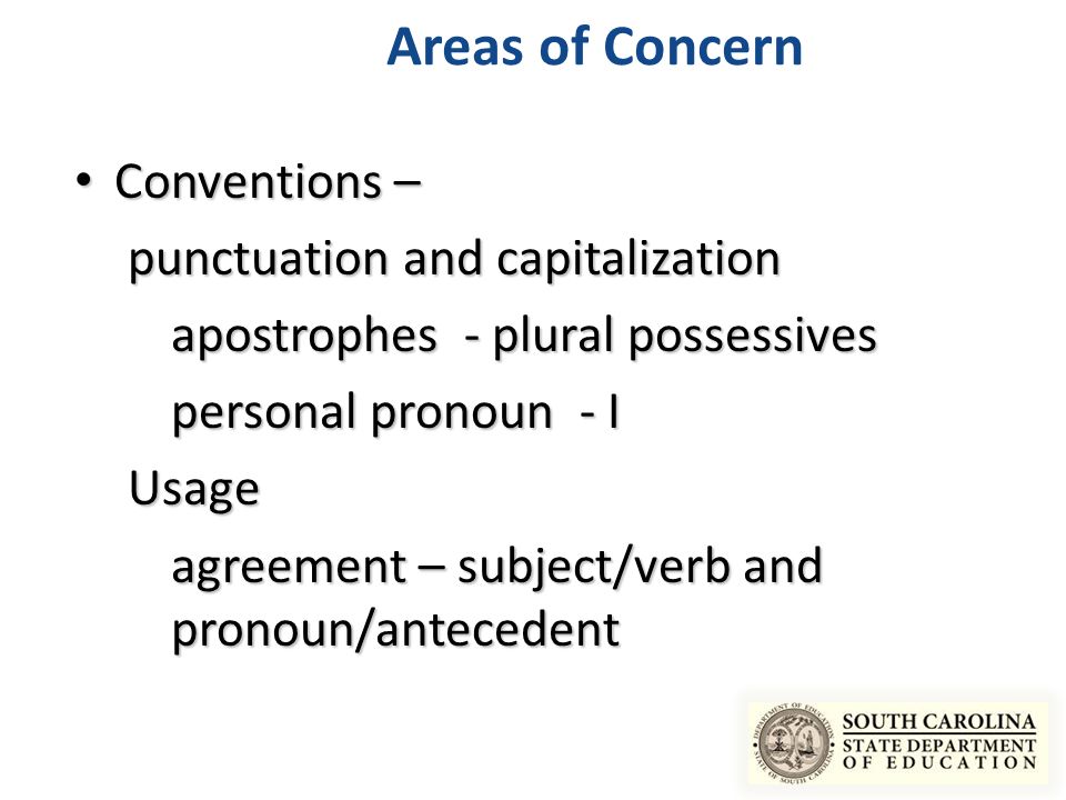 Areas of Concern Conventions – punctuation and capitalization