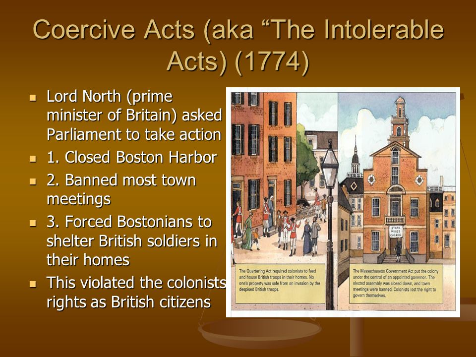Coercive Acts (aka The Intolerable Acts) (1774)