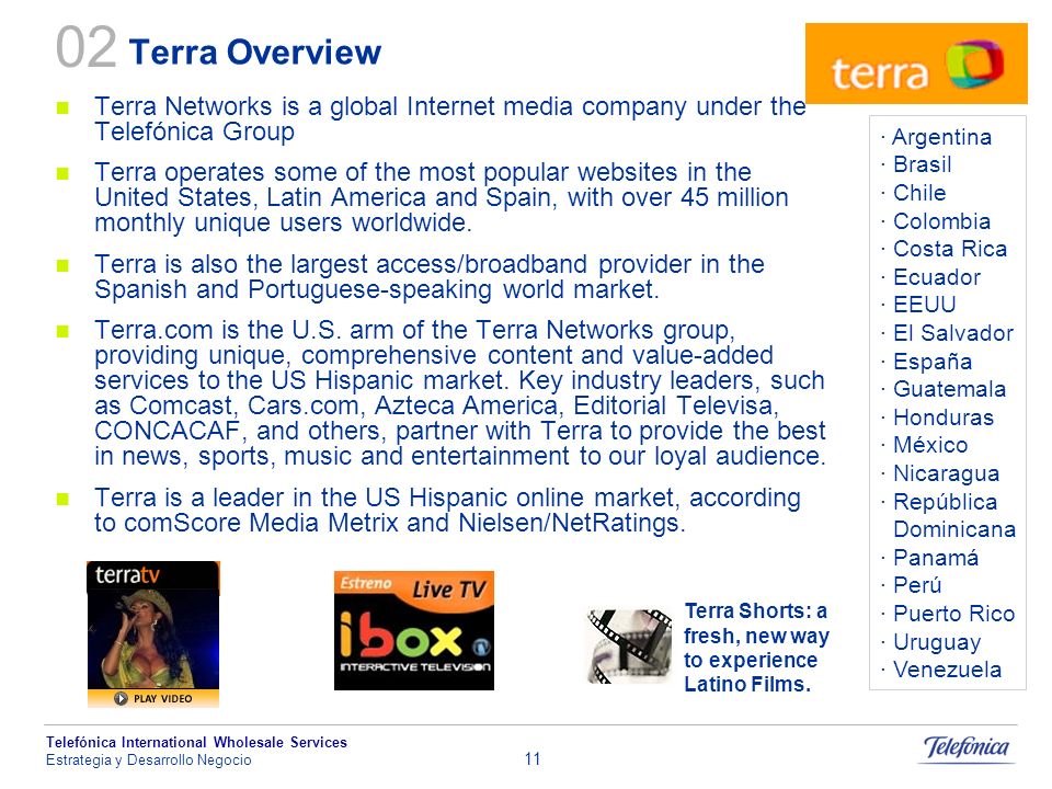02 Terra Overview. Terra Networks is a global Internet media company under the Telefónica Group.