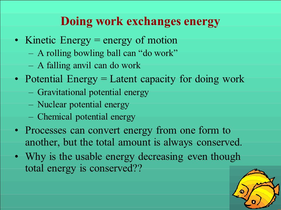 Doing work exchanges energy