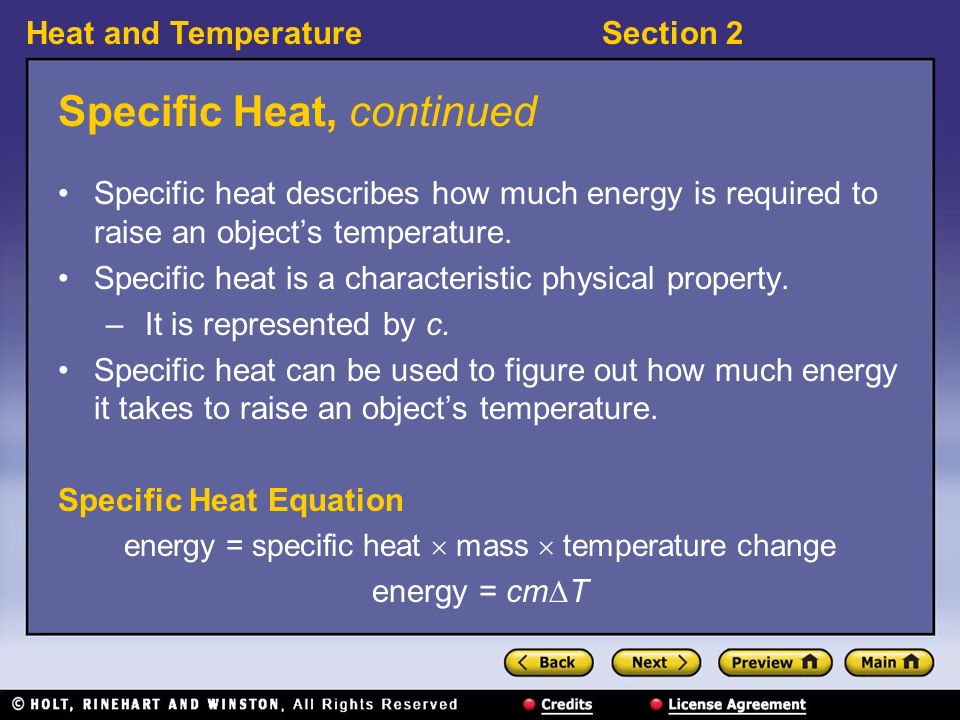 Specific Heat, continued