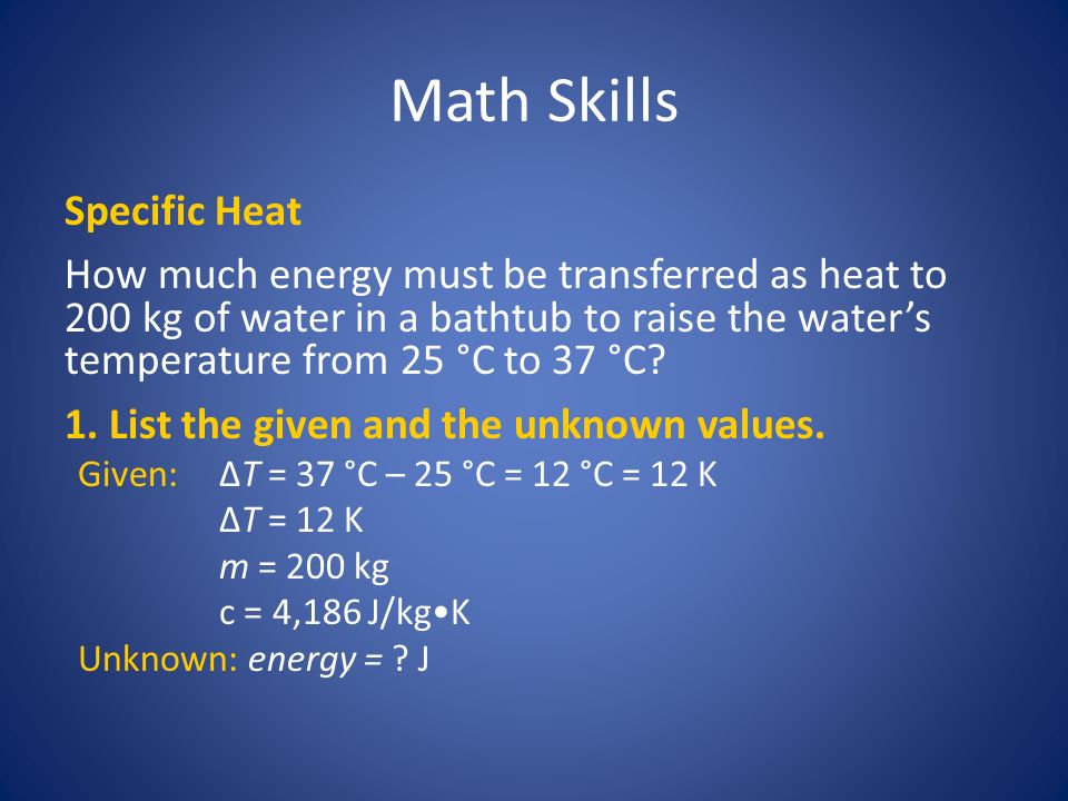Math Skills Specific Heat