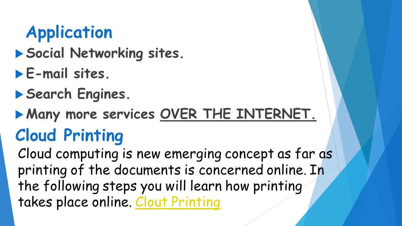 Application Cloud Printing Social Networking sites.  sites.