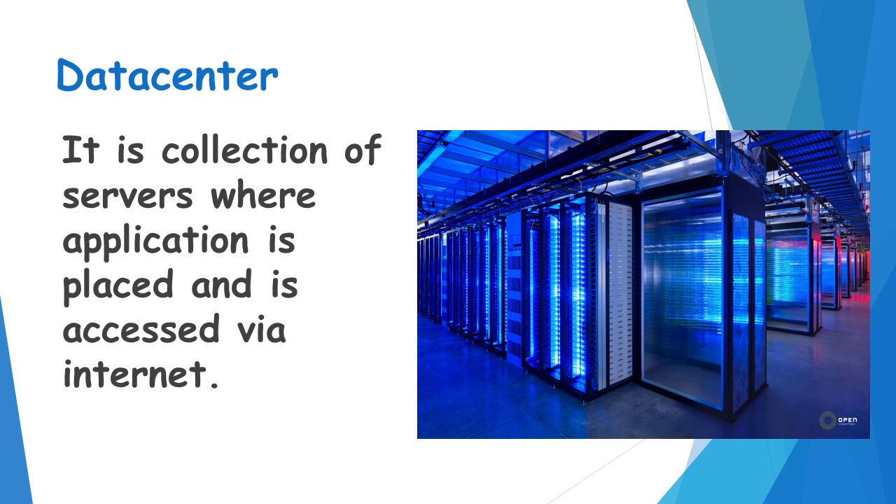 Datacenter It is collection of servers where application is placed and is accessed via internet.