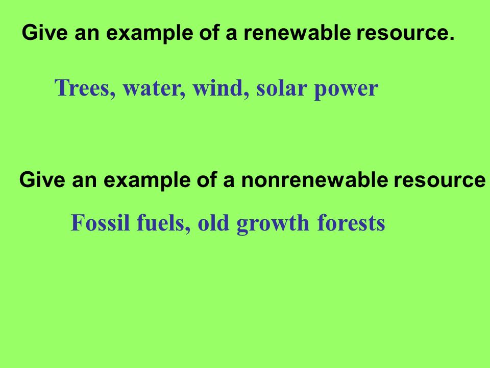 Trees, water, wind, solar power