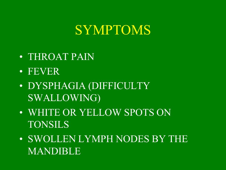 SYMPTOMS THROAT PAIN FEVER DYSPHAGIA (DIFFICULTY SWALLOWING)