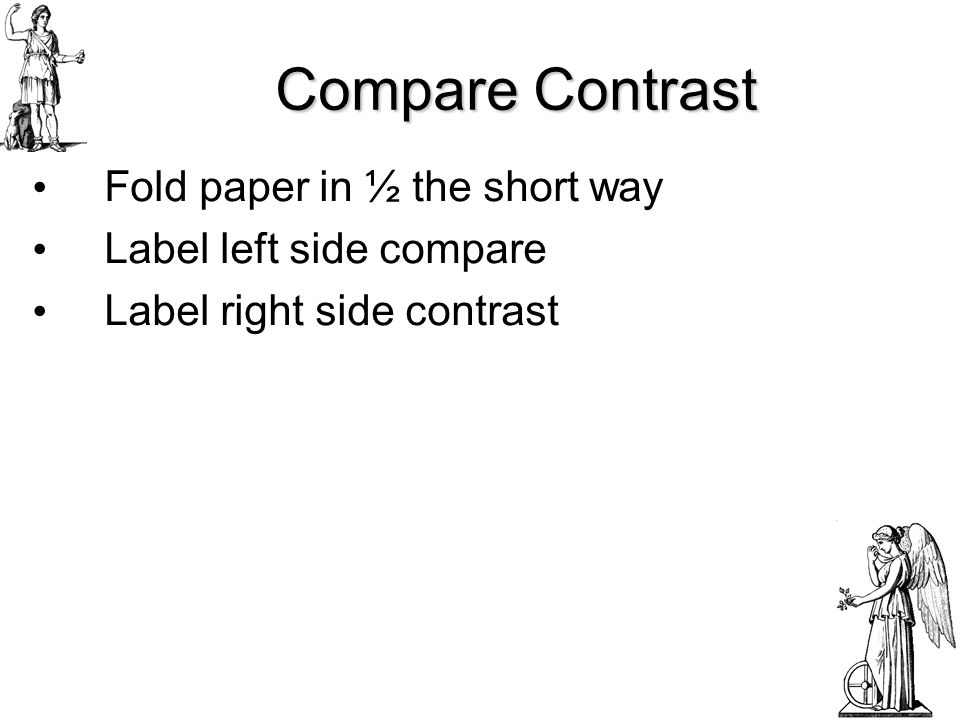 Compare Contrast Fold paper in ½ the short way Label left side compare