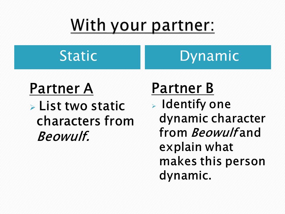 With your partner: Static Dynamic Partner A Partner B