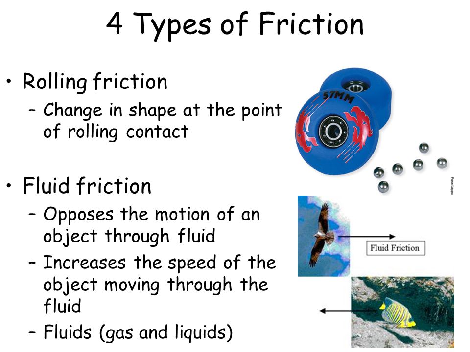 4 Types of Friction Rolling friction Fluid friction