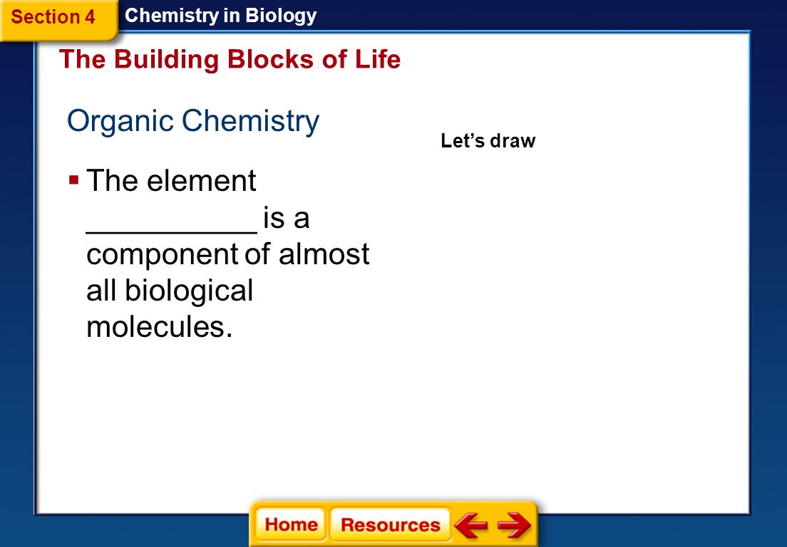 Section 4 Chemistry in Biology. The Building Blocks of Life. Organic Chemistry. Let’s draw.