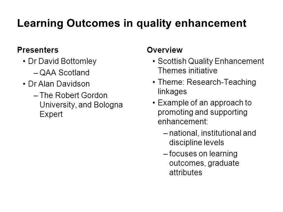 Learning Outcomes in quality enhancement