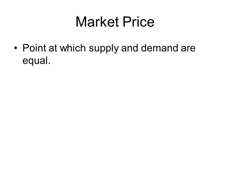 Market Price Point at which supply and demand are equal.