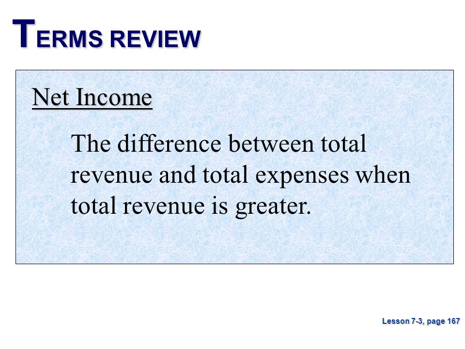 TERMS REVIEW Net Income