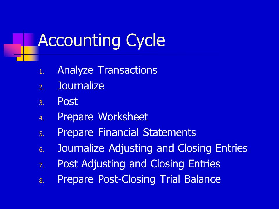 Accounting Cycle Analyze Transactions Journalize Post