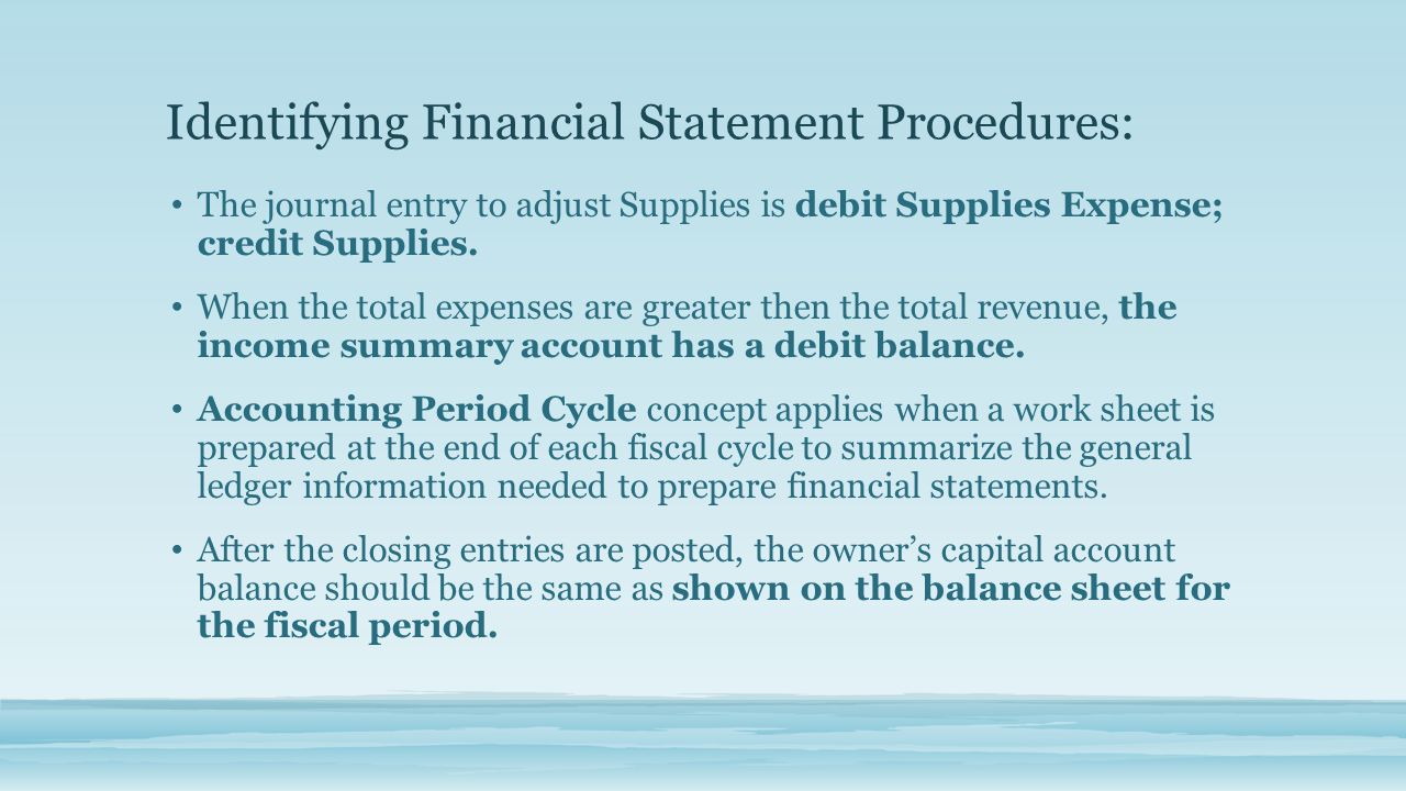 Identifying Financial Statement Procedures:
