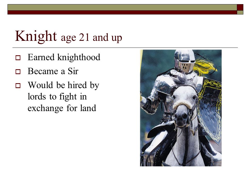 Knight age 21 and up Earned knighthood Became a Sir
