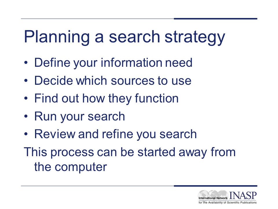 Planning a search strategy