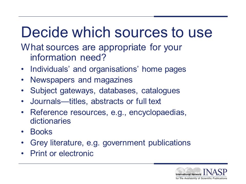 Decide which sources to use