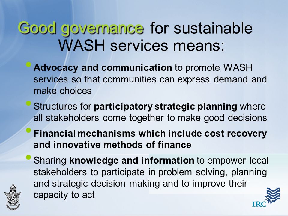 for sustainable WASH services means: