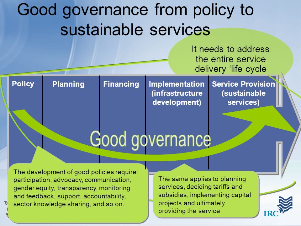 Good governance from policy to sustainable services